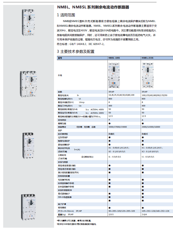 NM8L、NM8SL系列剩余電流動作斷路器選型